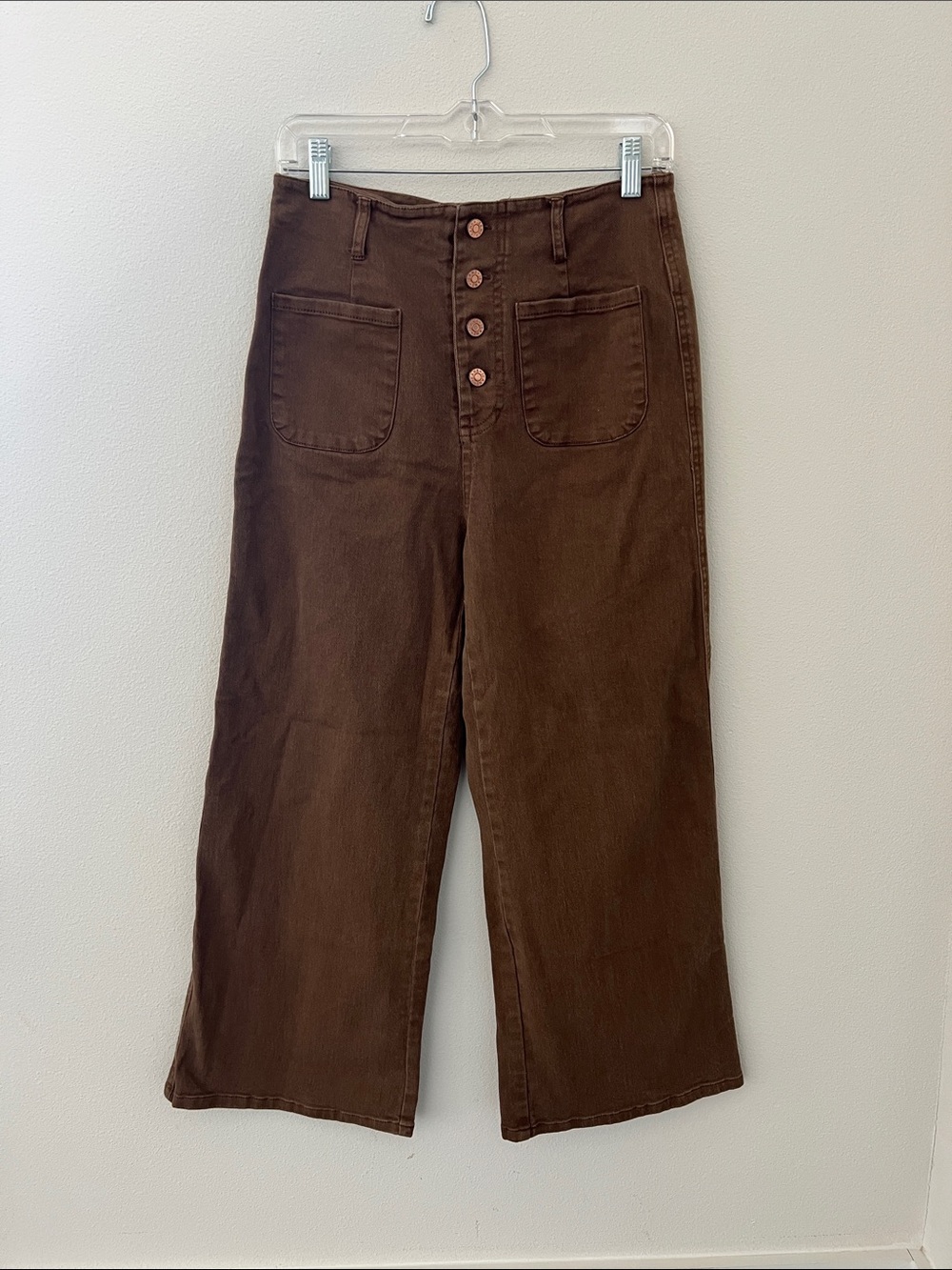 High-Rise Brown Wide-Leg Button-Fly Jeans